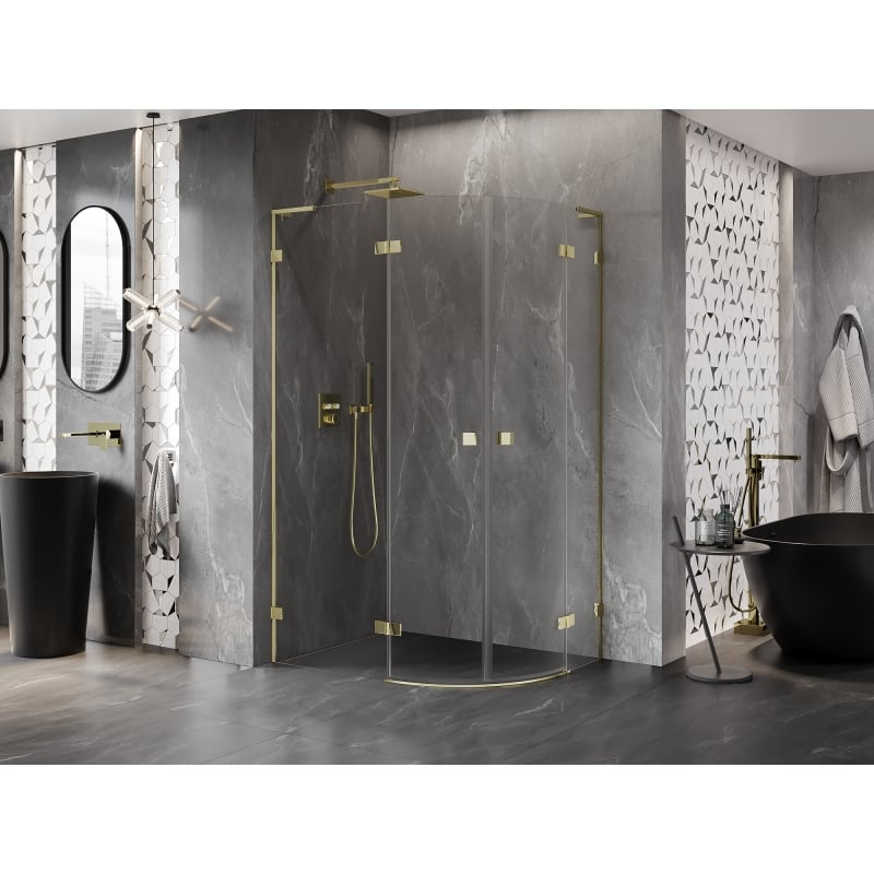 Mexen Lunar L semi-circular shower enclosure left door 100 x 90 cm, transparent, gold - 833L-100L-090P-50-00