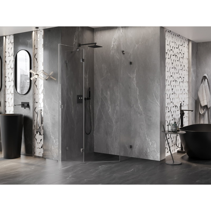 Mexen Lunar pentagonal shower cabin left hinged 90 x 90 cm, transparent, gun gray brushed - 831-090L-090P-66-00-L