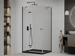 Mexen Roma hinged shower cubicle 100 x 90 cm, Transparent, Black + shower tray Flat, Black - 854-100-090-70-00-4070B