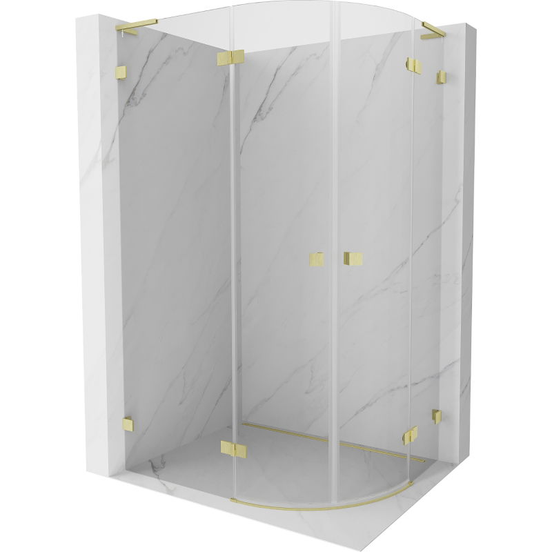 Mexen Lunar L semi-circular shower cabin hinged left 90 x 80 cm, transparent, brushed gold - 833L-090L-080P-55-00