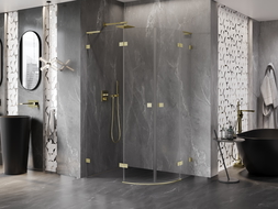 Mexen Lunar L semi-circular shower cabin hinged left 90 x 80 cm, transparent, brushed gold - 833L-090L-080P-55-00