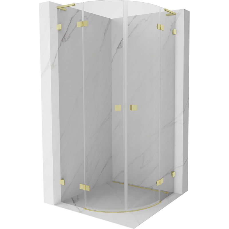 Mexen Lunar L semicircular hinged shower enclosure 90 x 90 cm, transparent, brushed gold - 833L-090L-090P-55-00
