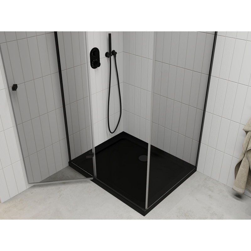 Mexen Roma 120 x 80 cm Hinged Shower Enclosure, Transparent, Black + Flat Tray, Black - 854-120-080-70-00-4070B