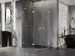 Mexen Lunar L semi-circular shower cabin with left hinge, 100 x 90 cm, transparent, brushed gold - 833L-100L-090P-55-00