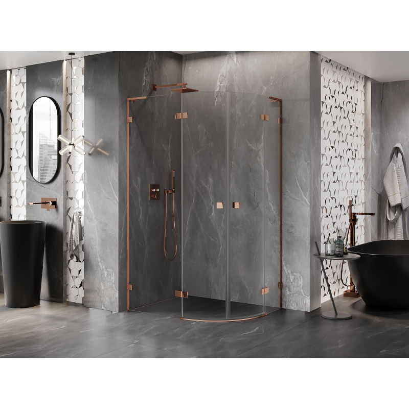 Mexen Lunar L left semi-circular shower enclosure 100 x 80 cm, transparent, pink gold - 833L-100L-080P-60-00