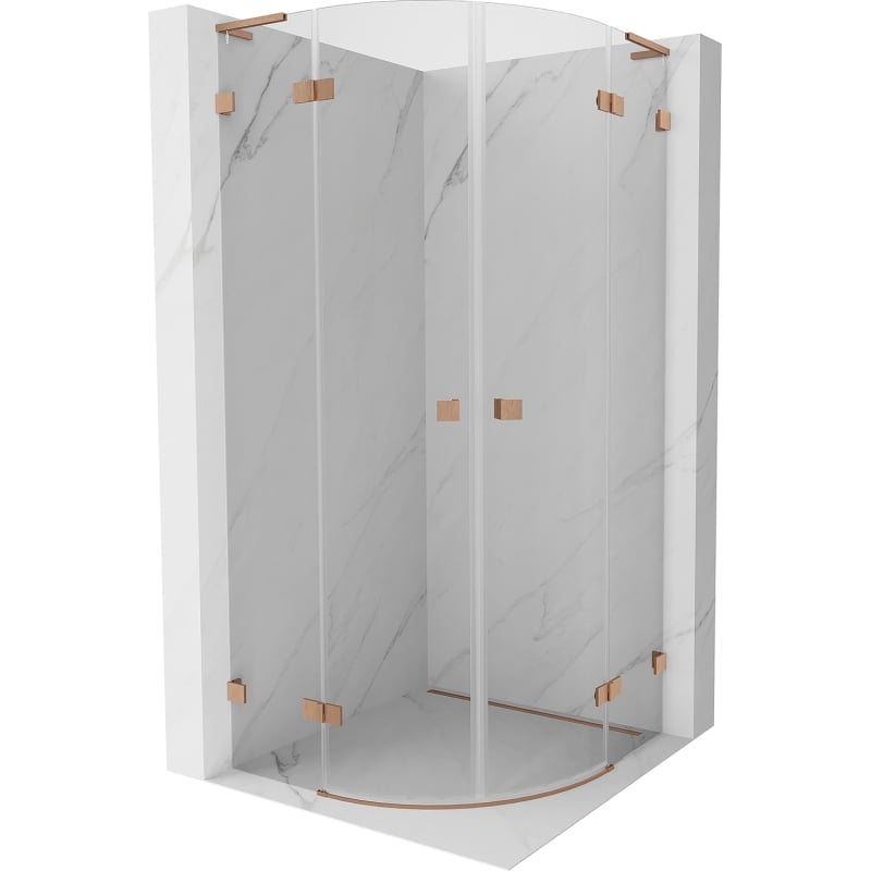 Mexen Lunar L semi-circular pivot shower enclosure 80 x 80 cm, transparent, brushed copper - 833L-080L-080P-65-00