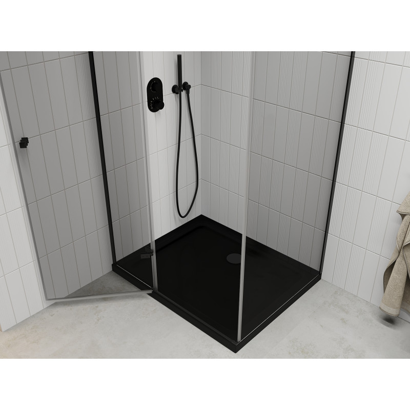 Mexen Roma hinged shower cabin 120 x 90 cm, transparent, black + Flat shower tray, black - 854-120-090-70-00-4070B