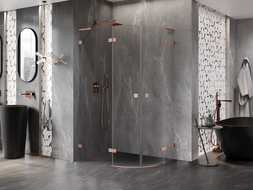 Mexen Lunar L semi-circular shower enclosure, left hinged 100 x 90 cm, transparent, brushed copper - 833L-100L-090P-65-00