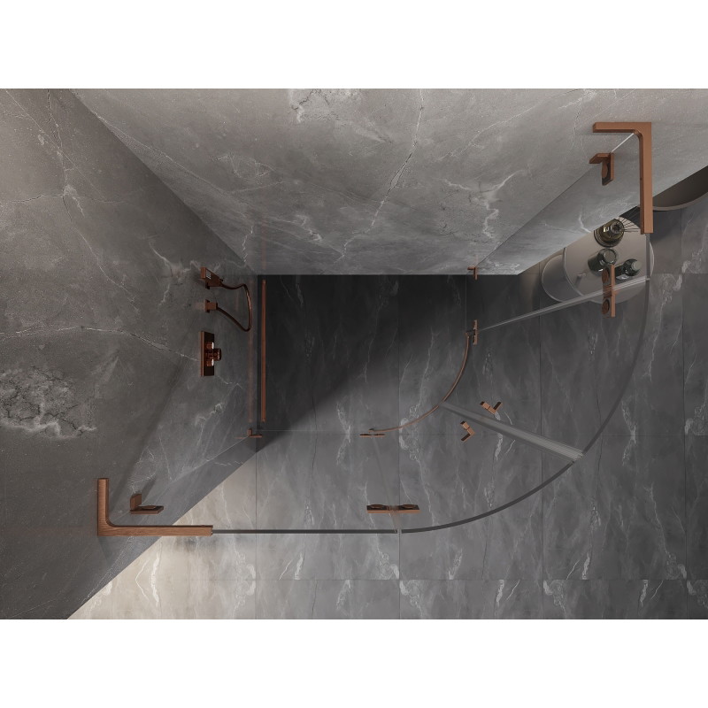Mexen Lunar L Semi-circular Left Hinged Shower Cabin 100 x 90 cm, Transparent, Brushed Copper - 833L-100L-090P-65-00