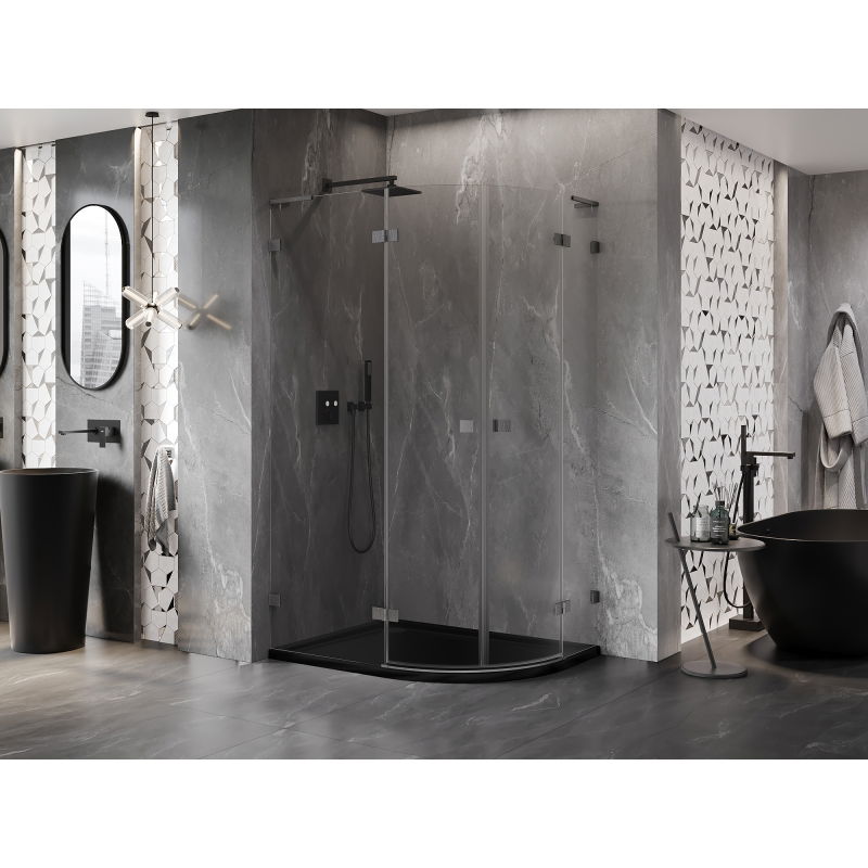 Mexen Lunar L semi-circular pivot shower enclosure left 80 x 70 cm, transparent, brushed gun gray - 833L-080L-070P-66-00
