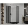 Mexen Roma 80 x 100 cm Pivot Shower Enclosure, Graphite, Chrome + Flat Shower Tray, Black - 854-080-100-01-40-4070