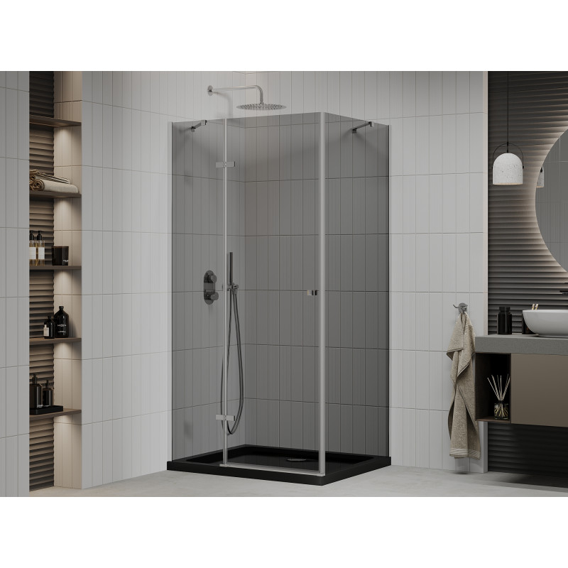 Mexen Roma hinged shower cabin 80 x 100 cm, graphite, chrome + Flat tray, black - 854-080-100-01-40-4070