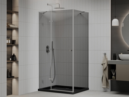 Mexen Roma hinged shower cabin 80 x 100 cm, graphite, chrome + Flat tray, black - 854-080-100-01-40-4070