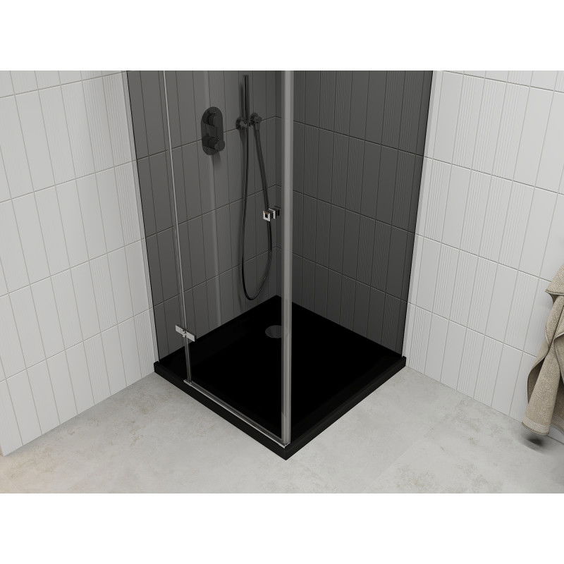 Mexen Roma Hinged Shower Enclosure 80 x 80 cm, Graphite, Chrome + Flat Shower Tray, Black - 854-080-080-01-40-4070