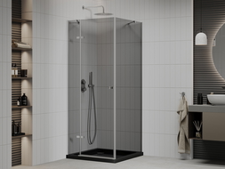 Mexen Roma hinged shower cubicle 80 x 80 cm, Graphite, Chrome + shower tray Flat, Black - 854-080-080-01-40-4070