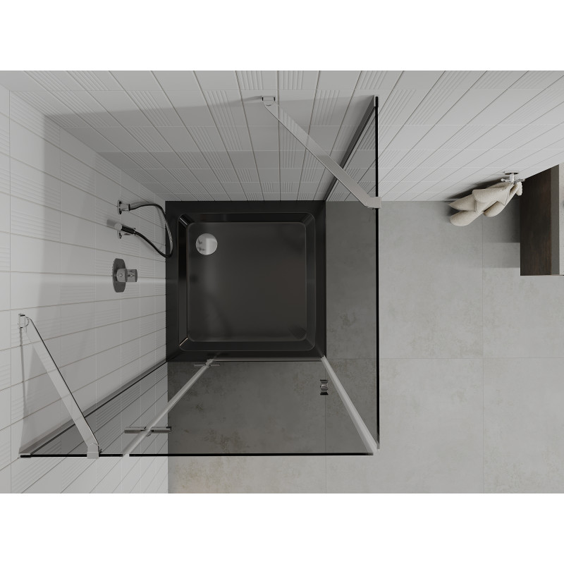 Mexen Roma pivot shower cabin 80 x 80 cm, graphite, chrome + Flat shower tray, black - 854-080-080-01-40-4070