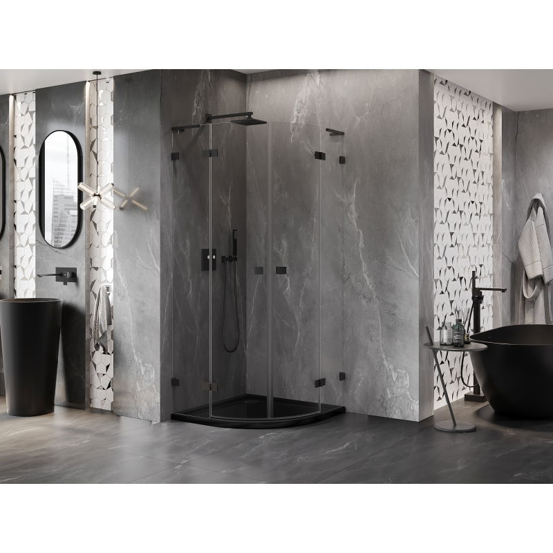 Mexen Lunar L semi-circular shower enclosure, hinged 100 x 100 cm, transparent, black - 833L-100L-100P-70-00