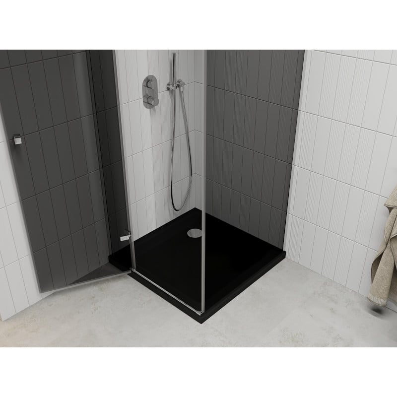 Mexen Roma pivot shower cabin 90 x 90 cm, graphite, chrome + Flat black shower tray - 854-090-090-01-40-4070