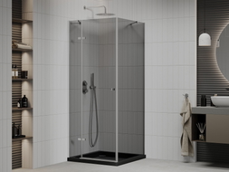 Mexen Roma pivot shower cabin 90 x 90 cm, graphite, chrome + Flat black shower tray - 854-090-090-01-40-4070