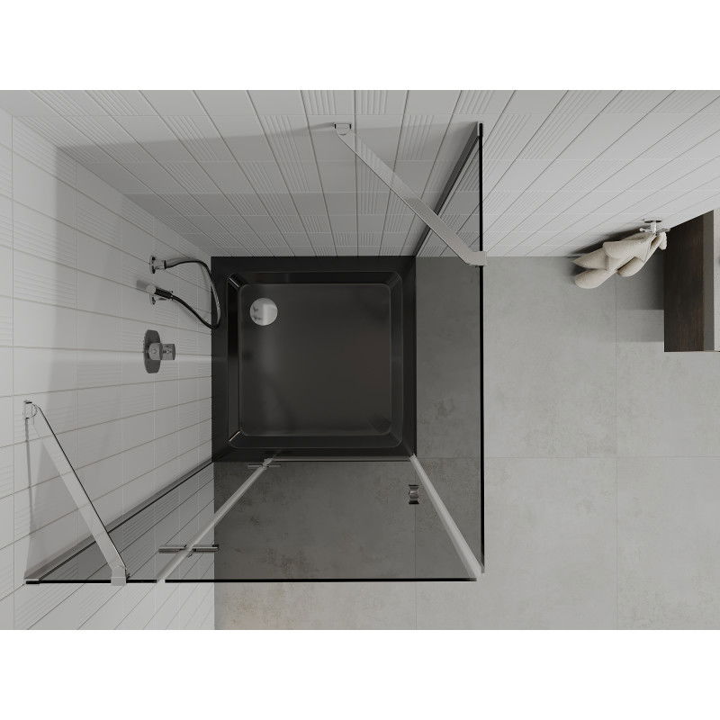 Mexen Roma 90 x 90 cm Swing Shower Enclosure, Graphite, Chrome + Flat Tray, Black - 854-090-090-01-40-4070