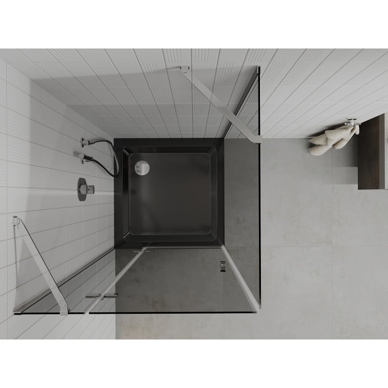 Mexen Roma pivot shower cabin 90 x 90 cm, graphite, chrome + Flat black shower tray - 854-090-090-01-40-4070