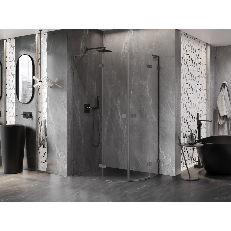 Mexen Lunar L left-hinged semicircular shower enclosure 100 x 90 cm, transparent, gun metal - 833L-100L-090P-95-00