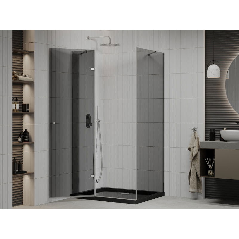 Mexen Roma 90 x 100 cm Pivot Shower Enclosure, Graphite, Chrome + Flat Tray, Black - 854-090-100-01-40-4070