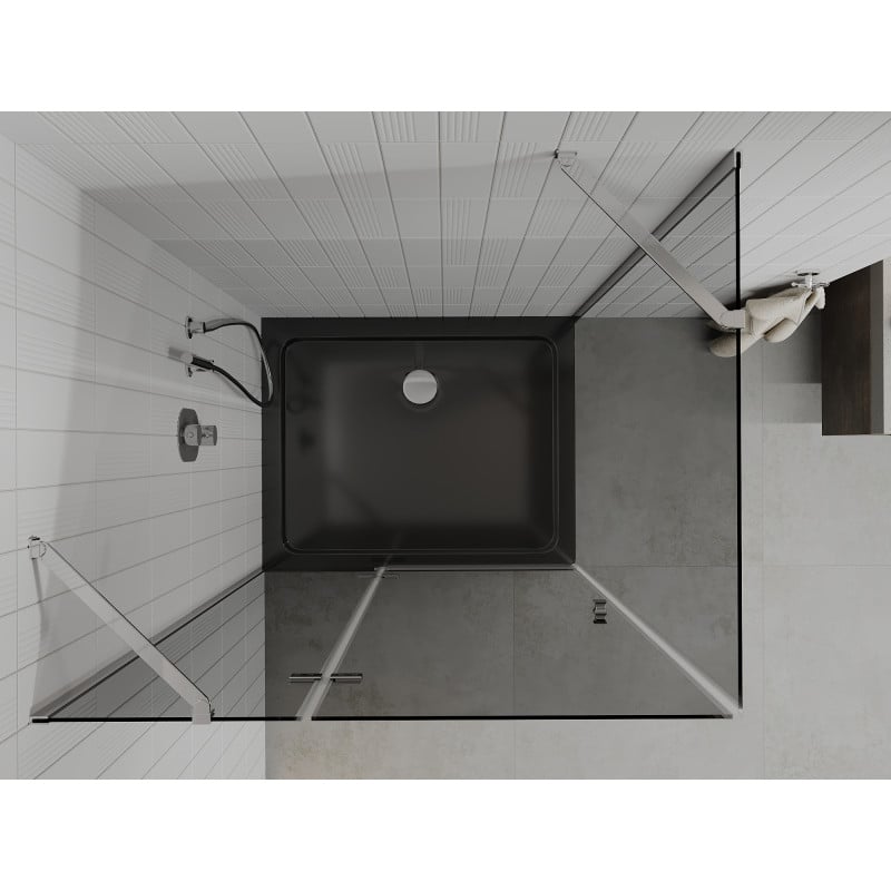 Mexen Roma hinged shower enclosure 90 x 100 cm, graphite, chrome + Flat tray, black - 854-090-100-01-40-4070