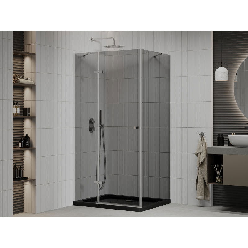 Mexen Roma 90 x 120 cm Hinged Shower Enclosure, Graphite, Chrome + Flat Tray, Black - 854-090-120-01-40-4070