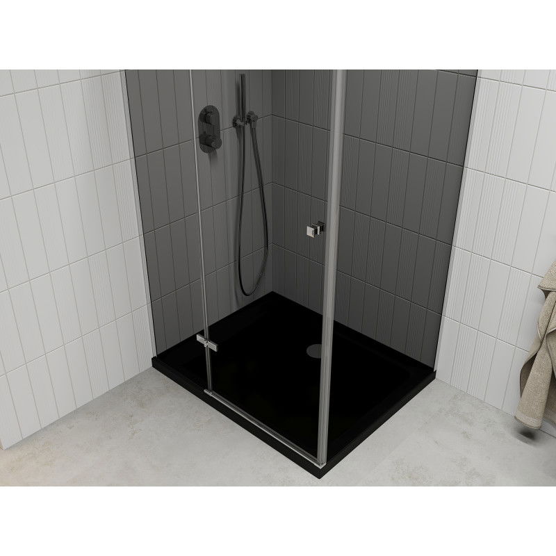Mexen Roma 90 x 120 cm Hinged Shower Enclosure, Graphite, Chrome + Flat Tray, Black - 854-090-120-01-40-4070