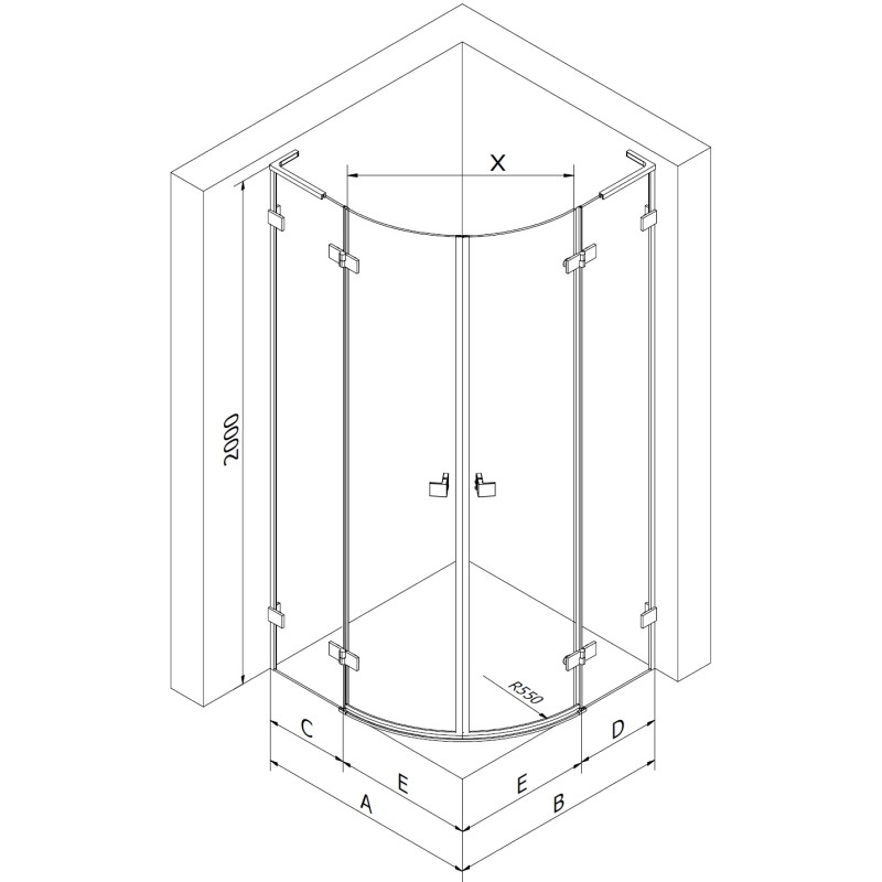 Mexen Lunar L semi-circular shower cabin with left hinged door 100 x 90 cm, transparent, brushed nickel - 833L-100L-090P-97-00
