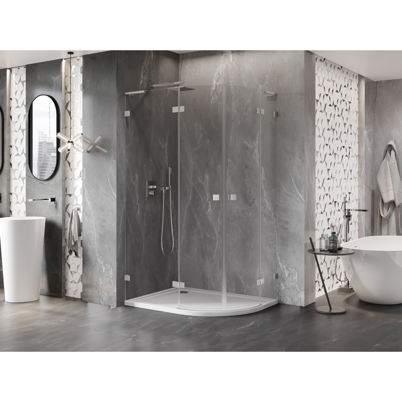 Mexen Lunar L semi-circular shower cabin with left hinged door 100 x 90 cm, transparent, brushed nickel - 833L-100L-090P-97-00