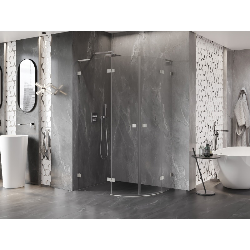 Mexen Lunar L semi-circular shower cabin with left hinged door 100 x 90 cm, transparent, brushed nickel - 833L-100L-090P-97-00