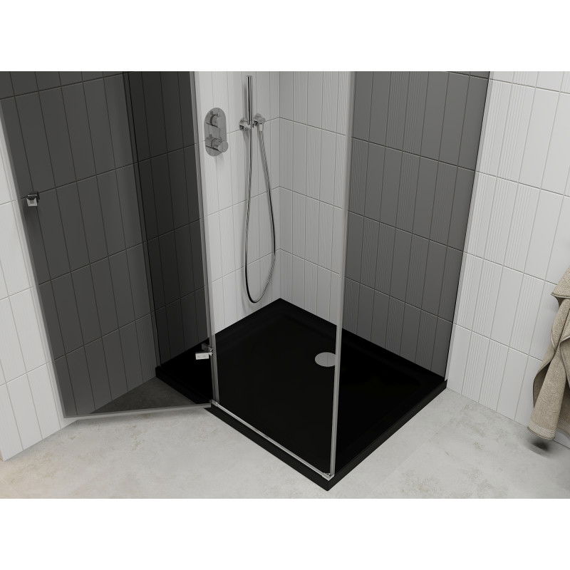 Mexen Roma pivot shower enclosure 100 x 90 cm, graphite, chrome + Flat tray, black - 854-100-090-01-40-4070