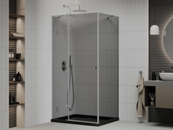 Mexen Roma hinged shower cubicle 100 x 90 cm, Graphite, Chrome + shower tray Flat, Black - 854-100-090-01-40-4070