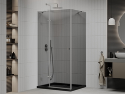 Mexen Roma hinged shower enclosure 100 x 90 cm, graphite, chrome + Flat tray, black - 854-100-090-01-40-4070