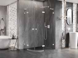 Mexen Lunar L semi-circular shower enclosure, right, 100 x 80 cm, transparent, white - 833L-100P-080L-20-00