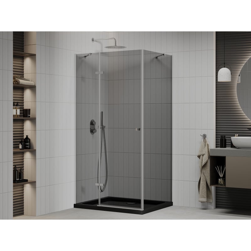 Mexen Roma hinged shower cabin 120 x 80 cm, graphite, chrome + Flat tray, black - 854-120-080-01-40-4070