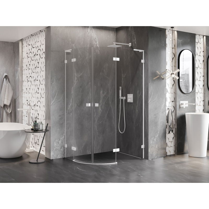 Mexen Lunar L semi-circular shower enclosure, right-hinged 100 x 90 cm, transparent, white - 833L-100P-090L-20-00