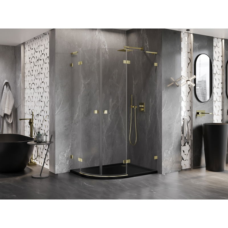 Mexen Lunar L semi-circular shower enclosure, right swing, 100 x 70 cm, transparent, gold - 833L-100P-070L-50-00