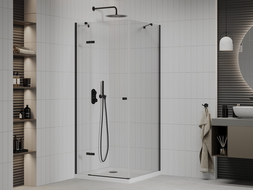 Mexen Roma 70 x 70 cm Hinged Shower Enclosure, Transparent, Black + Flat Shower Tray, White - 854-070-070-70-00-4010B