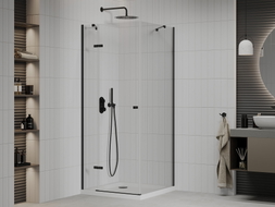 Mexen Roma hinged shower cabin 70 x 70 cm, transparent, black + Flat shower tray, white - 854-070-070-70-00-4010B