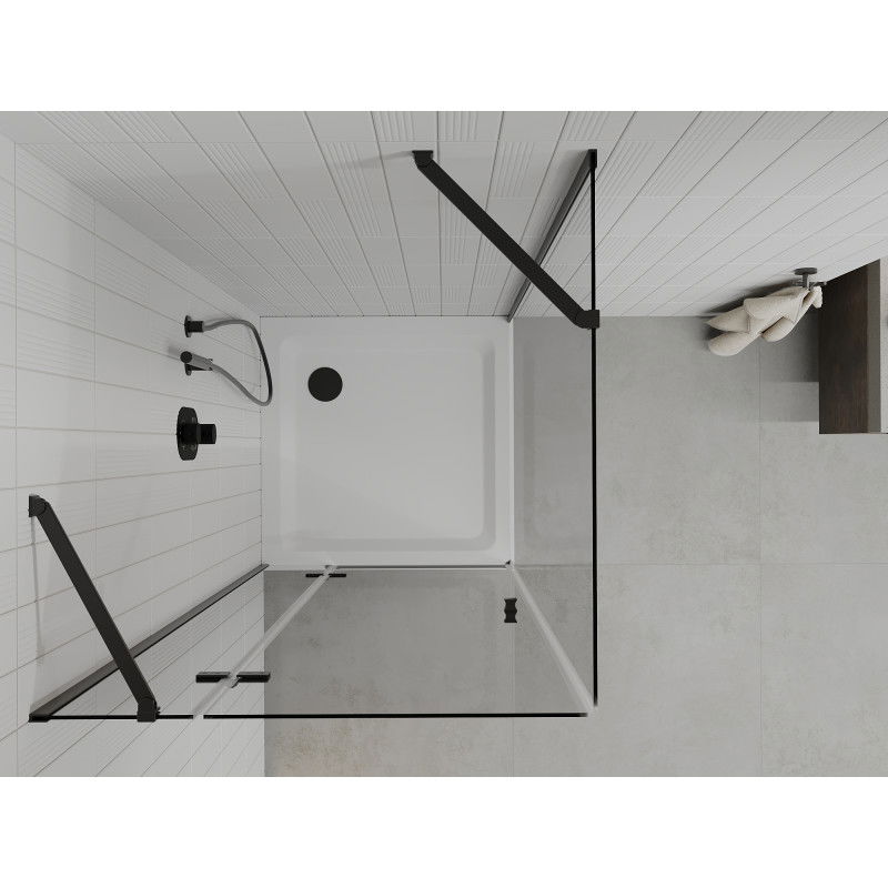 Mexen Roma 70 x 70 cm Hinged Shower Enclosure, Transparent, Black + Flat Shower Tray, White - 854-070-070-70-00-4010B