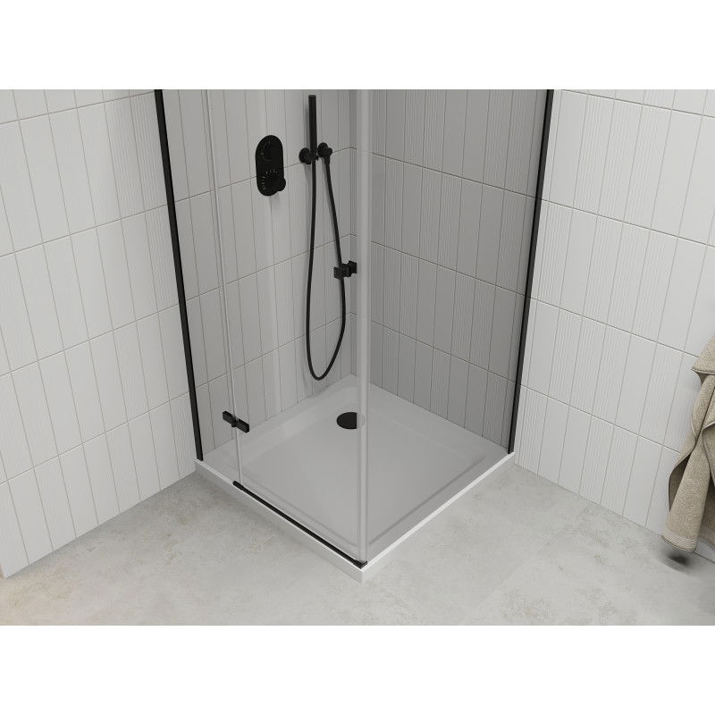 Mexen Roma 70 x 70 cm Hinged Shower Enclosure, Transparent, Black + Flat Shower Tray, White - 854-070-070-70-00-4010B