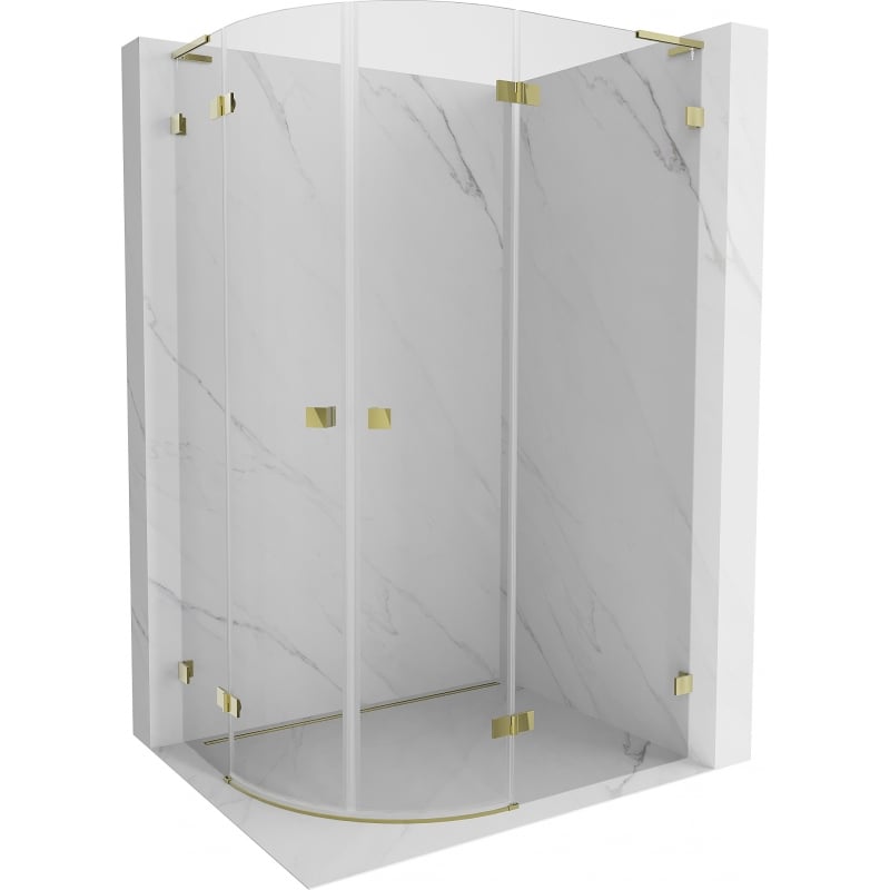 Mexen Lunar L semi-circular right swing shower enclosure 90 x 70 cm, transparent, brushed gold - 833L-090P-070L-55-00
