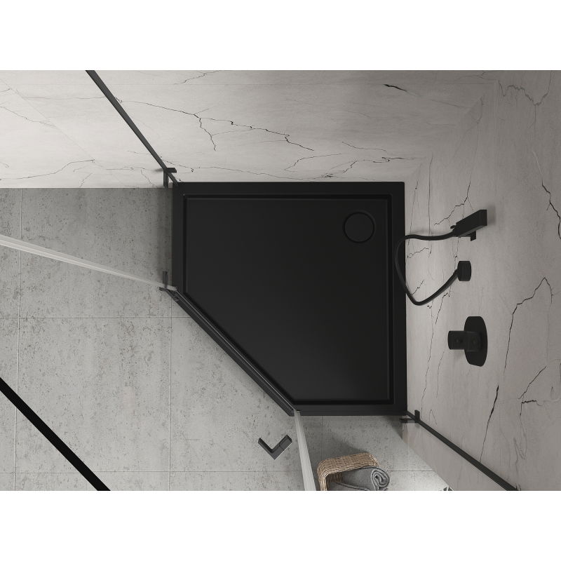 Mexen Flow+ pentagonal shower tray 90 x 90 cm, black matte - 46P709090H