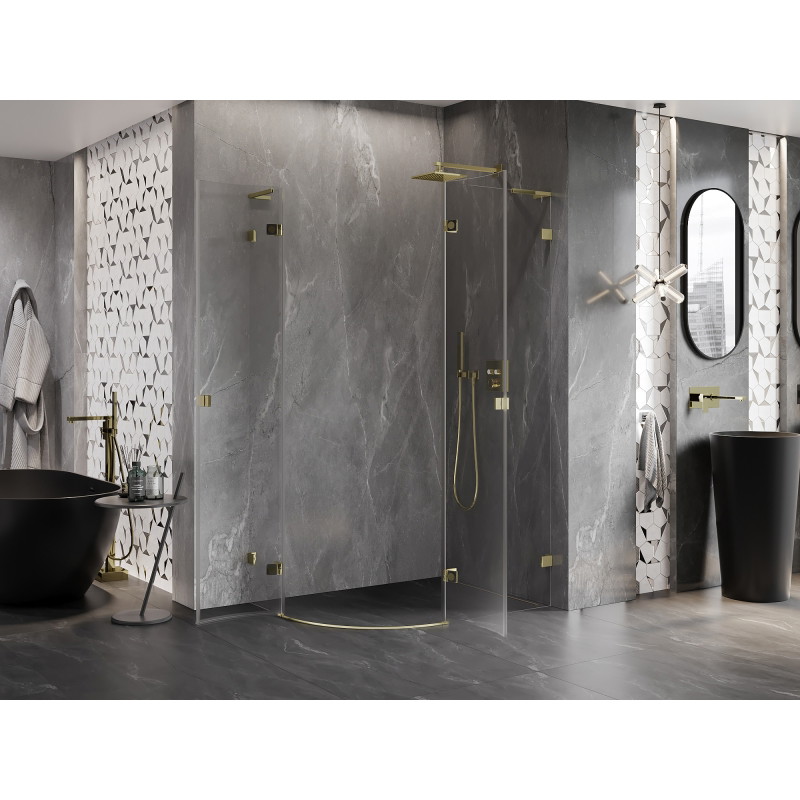 Mexen Lunar L semi-circular shower cabin right hinge 100 x 90 cm, transparent, brushed gold - 833L-100P-090L-55-00