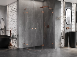 Mexen Lunar L semi-circular shower enclosure right-hinged 80 x 70 cm, transparent, rose gold - 833L-080P-070L-60-00
