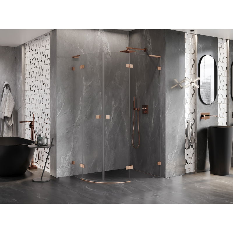 Mexen Lunar L semi-circular right-hinged shower cabin 80 x 70 cm, transparent, brushed copper - 833L-080P-070L-65-00