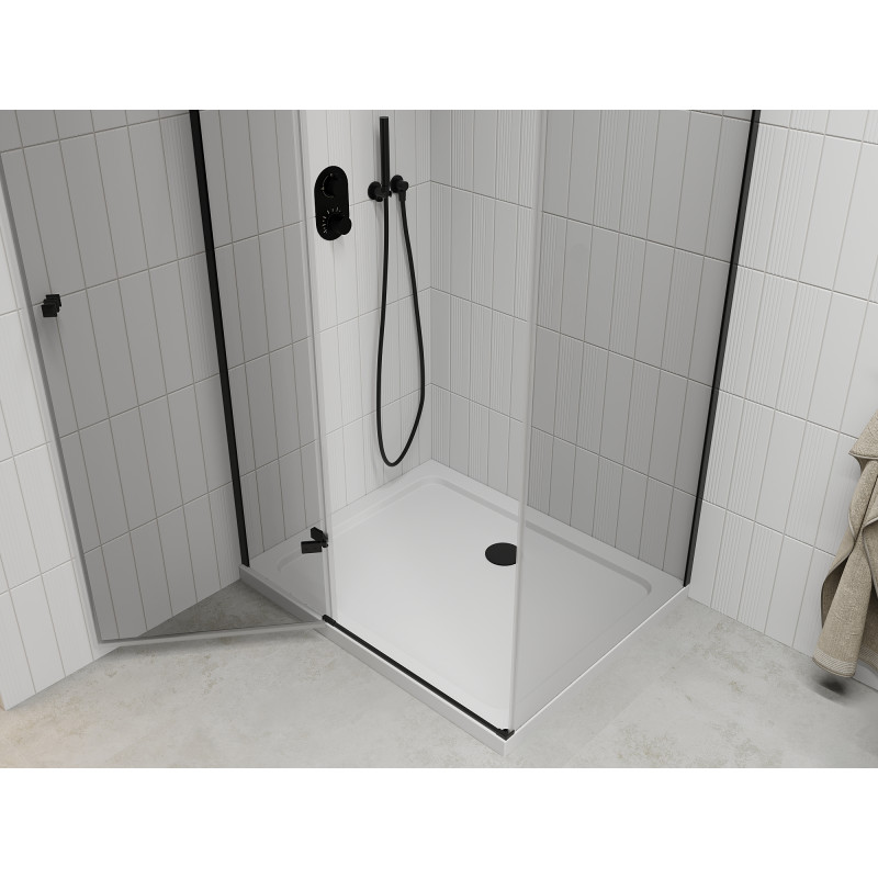 Mexen Roma pivot shower cabin 80 x 70 cm, transparent, black + Flat shower tray, white - 854-080-070-70-00-4010B